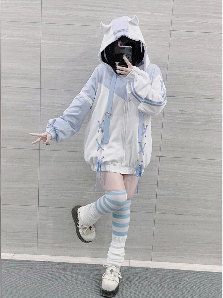 OATSBAS Cute Zip Up Hoodies for Women Watercolor Harajuku Fashion Oversized Sweatshirt y2k Tops (Medium,White) - Image 2