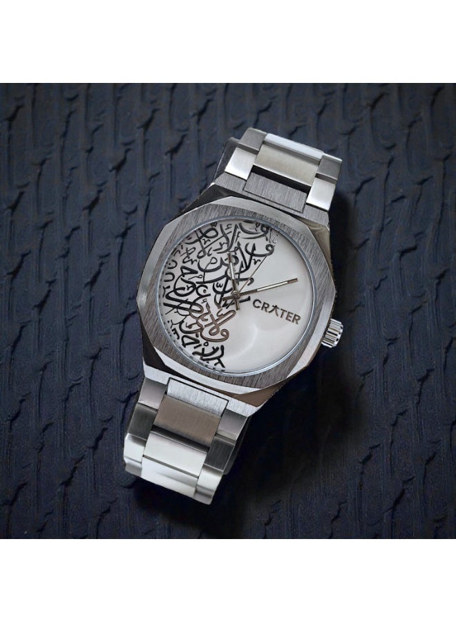 كريتر  طقم رجالي فاخر يتكون من ساعة تصميم ملكي من الستانلس ستيل، مينا كلاسيكي مقاومة للماء وسبحة وقلم وازرار اكمام - Image 2