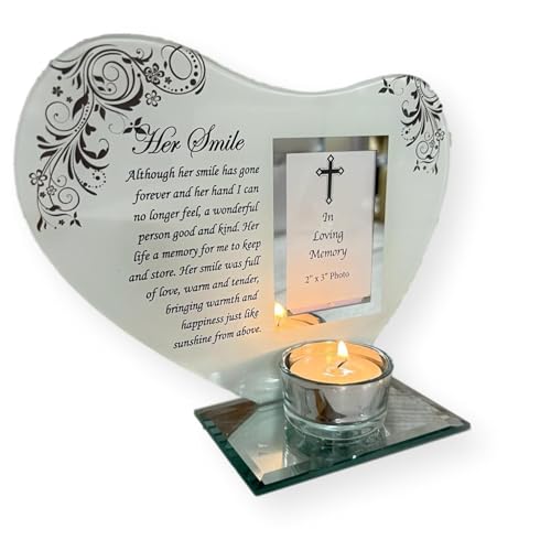 Thorness Her Smile - Inspirational Poem, Candle and Photo Holder Glass Memorial Plaque - Image 1