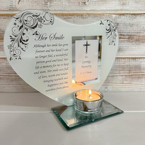 Thorness Her Smile - Inspirational Poem, Candle and Photo Holder Glass Memorial Plaque - Image 3