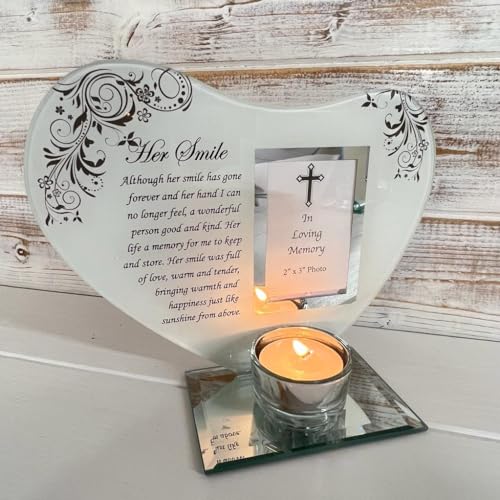 Thorness Her Smile - Inspirational Poem, Candle and Photo Holder Glass Memorial Plaque - Image 2