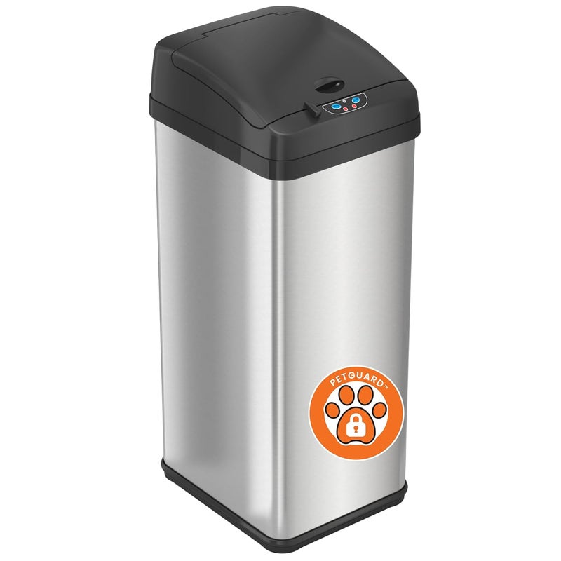 iTouchless 13 Gallon Dog Proof Trash Can with Odor Filter, Motion Sensor Stainless Steel Kitchen Trashcan Garbage Bin for Home Office Bedroom Living Room Garage Work Large Capacity Slim Wastebasket - Image 1