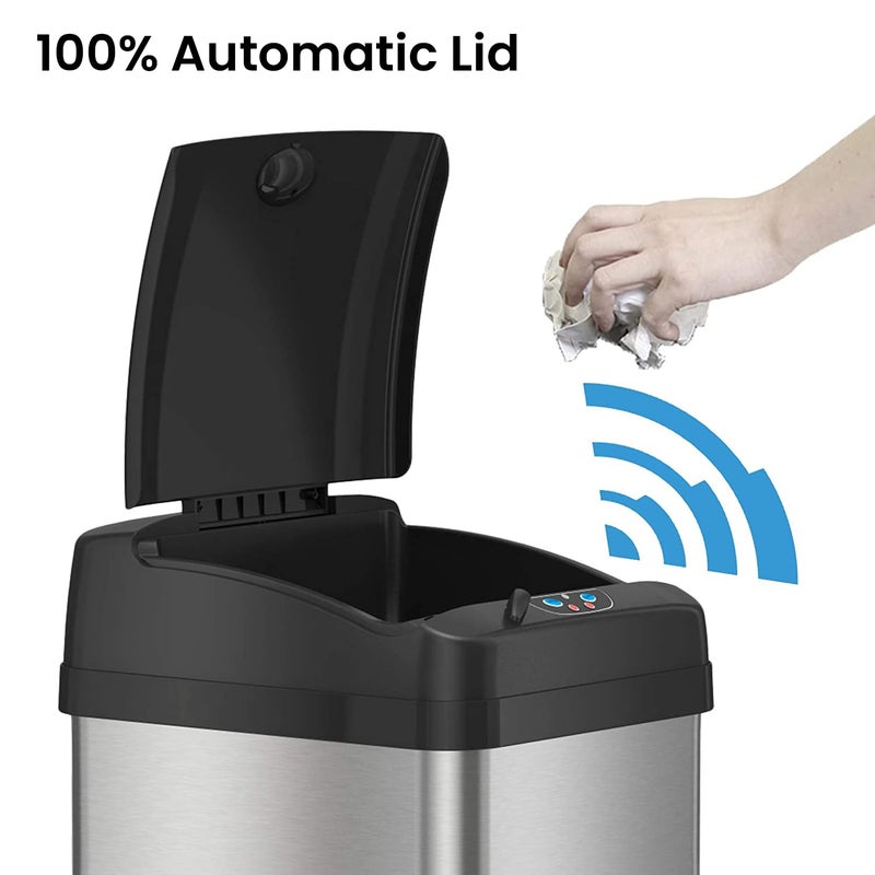 iTouchless 13 Gallon Dog Proof Trash Can with Odor Filter, Motion Sensor Stainless Steel Kitchen Trashcan Garbage Bin for Home Office Bedroom Living Room Garage Work Large Capacity Slim Wastebasket - Image 2