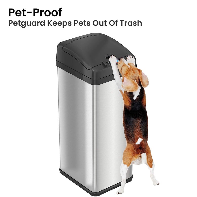 iTouchless 13 Gallon Dog Proof Trash Can with Odor Filter, Motion Sensor Stainless Steel Kitchen Trashcan Garbage Bin for Home Office Bedroom Living Room Garage Work Large Capacity Slim Wastebasket - Image 3