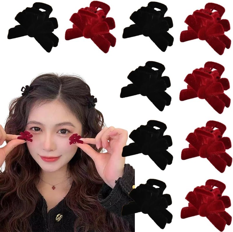 Small Bow Hair Claw Clips for Women Girls Red Bow Barrette Hair Clip for Teen Girls Bowknot Hair Clip Black for Thick Fine Hair Flocking Small Bow Hair Clip for Hair Accessories 2 Colors 10Pcs