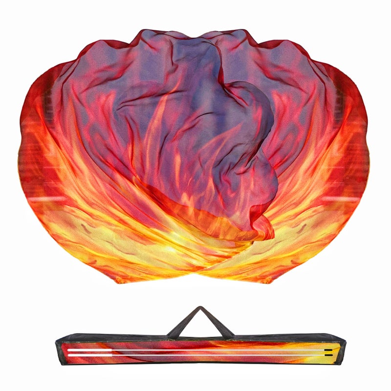 Baisdan 54"x54" Worship Flags for Dance Church, Praise Dance Flag, Fire Flags with Flexible Rods & Storage Bag, Set of 2, Orange-Red-Black - Image 1