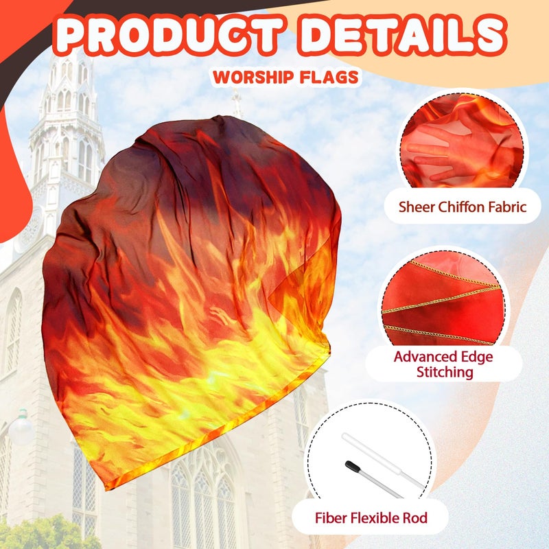 Baisdan 54"x54" Worship Flags for Dance Church, Praise Dance Flag, Fire Flags with Flexible Rods & Storage Bag, Set of 2, Orange-Red-Black - Image 3