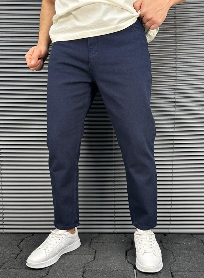 trendyol Navy Blue Boyfriend Mold 100% Cotton Comfortable Gabardine Pants - Image 1