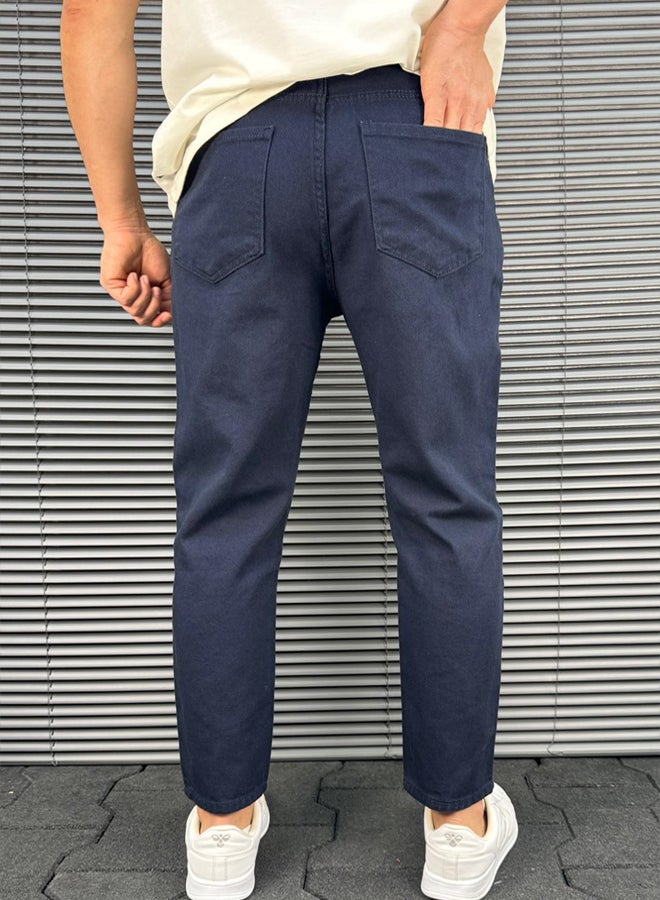 trendyol Navy Blue Boyfriend Mold 100% Cotton Comfortable Gabardine Pants - Image 2