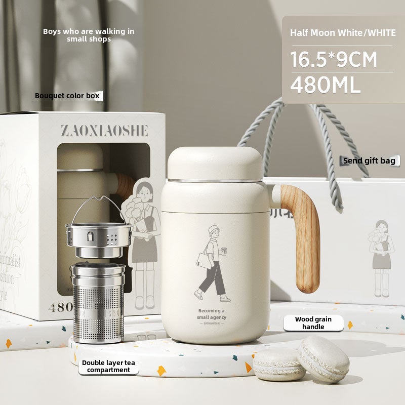 316 Stainless Steel Thermal Mug with HandleGift Box packaging-Half Moon White-walking boys Gift Box packaging-Half Moon White-walking boys