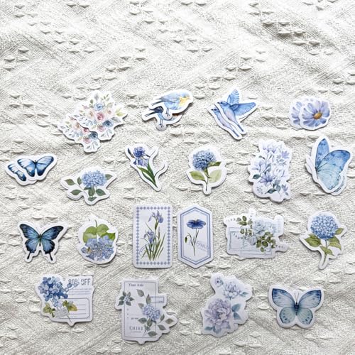 Koolemon 100PCS Vintage Floral Scrapbook Paper,Textured Paper Assorted Set, Special Papers Label for Junk Journal Diary Journal Embellishment Supplies DIY Craft Blue - Image 4