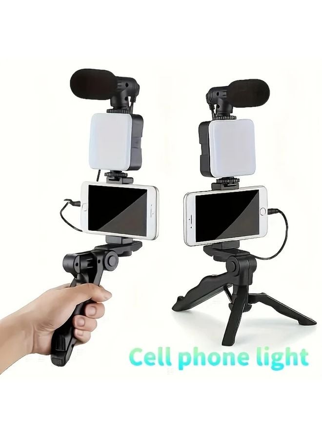 Upgraded Black Tripod Video Blogging Kit With LED Light Microphone Phone Holder For Outdoor Streaming - Image 2
