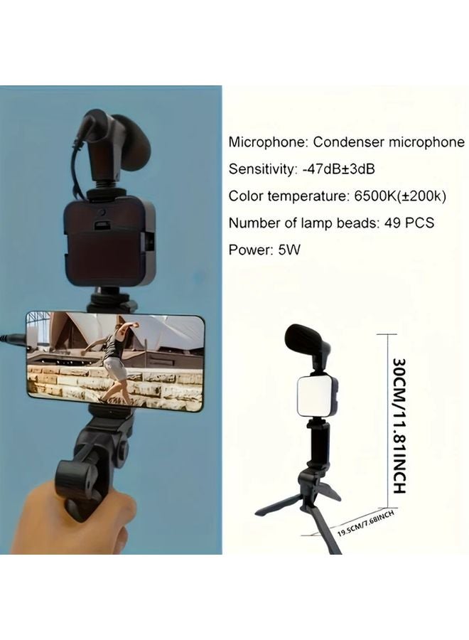 Upgraded Black Tripod Video Blogging Kit With LED Light Microphone Phone Holder For Outdoor Streaming - Image 3