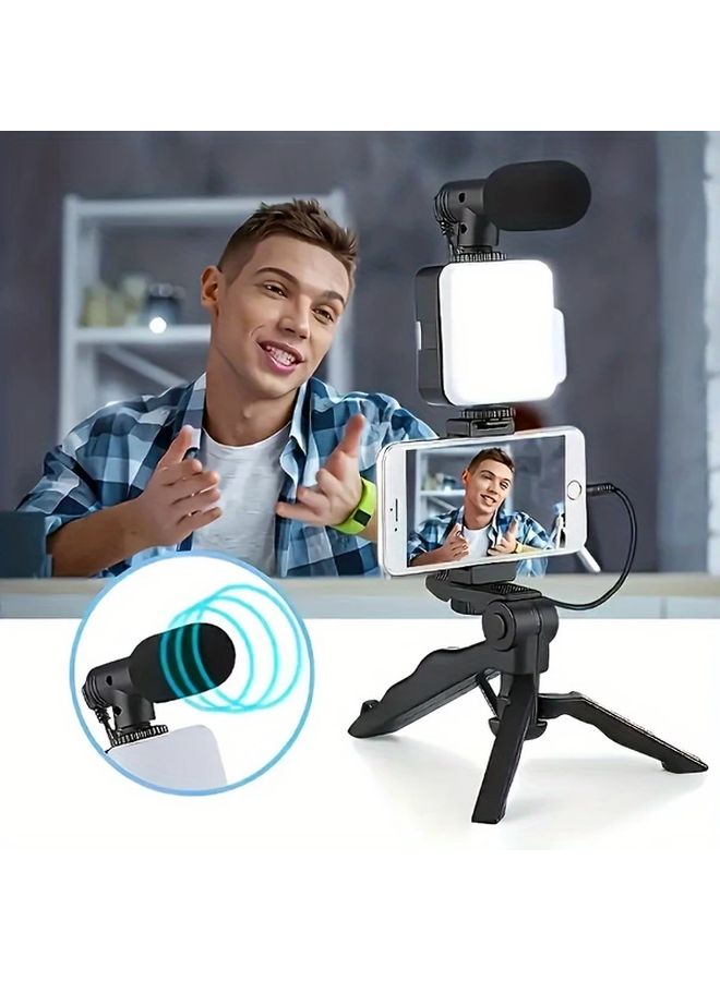Upgraded Black Tripod Video Blogging Kit With LED Light Microphone Phone Holder For Outdoor Streaming - Image 5