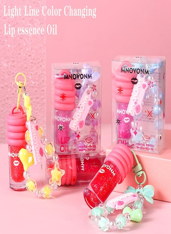 لاك نست زيت مرطب للشفاه بثلاثة ألوان مع سلسلة مفاتيح على شكل سوار، زيت شفاه لامع متغير اللون، ترطيب يدوم طويلاً، زيت ملمع للشفاه بنكهة غنية بفيتامين E، شفاه رطبة ولامعة للفتيات - Image 2