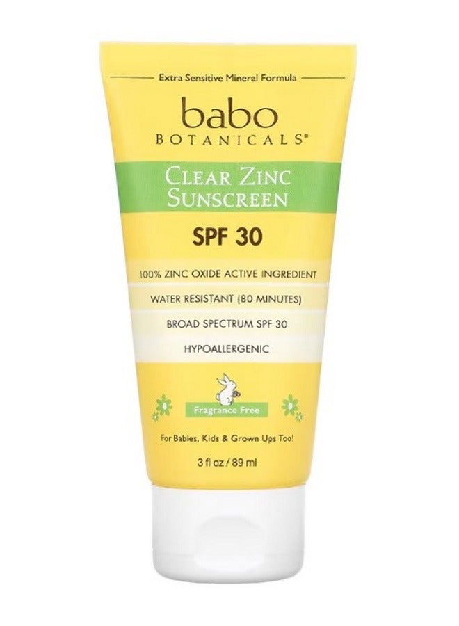 Babo Botanicals Clear Zinc Sunscreen Extra Sensitive Skin SPF 30 Fragrance Free 3 fl oz 89 ml - Image 1