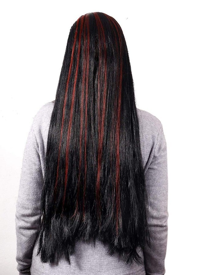 Shivarth Long Shiny Straight Hair Extension Wig for Women 30 inch (Black Red Highlight) - Image 1
