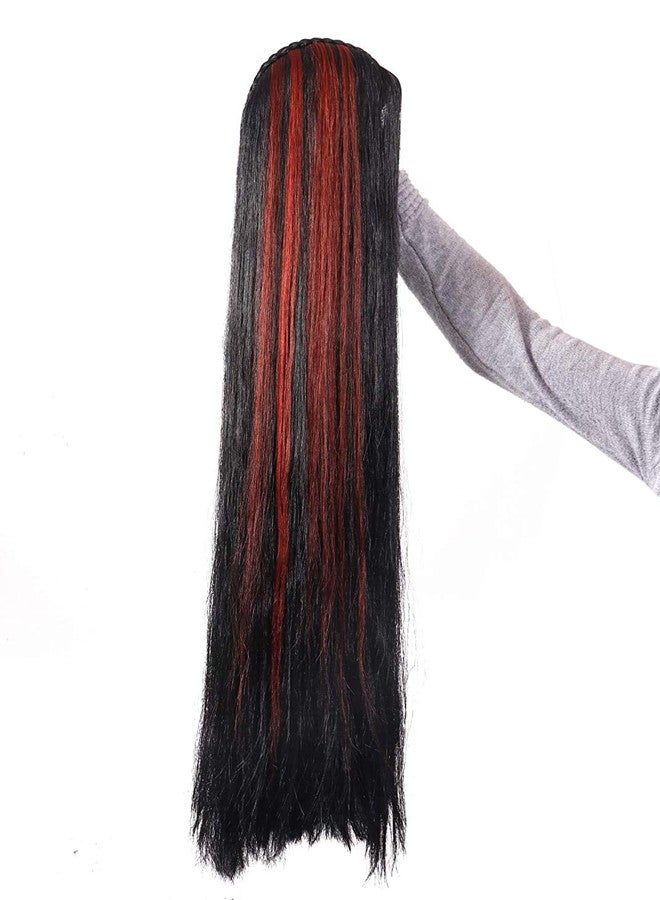 Shivarth Long Shiny Straight Hair Extension Wig for Women 30 inch (Black Red Highlight) - Image 5