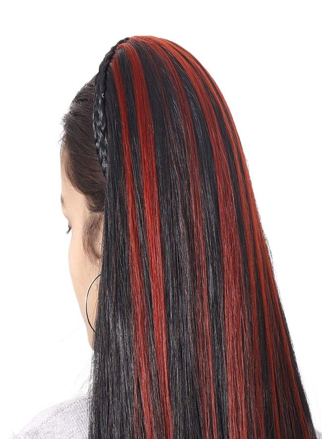 Shivarth Long Shiny Straight Hair Extension Wig for Women 30 inch (Black Red Highlight) - Image 3