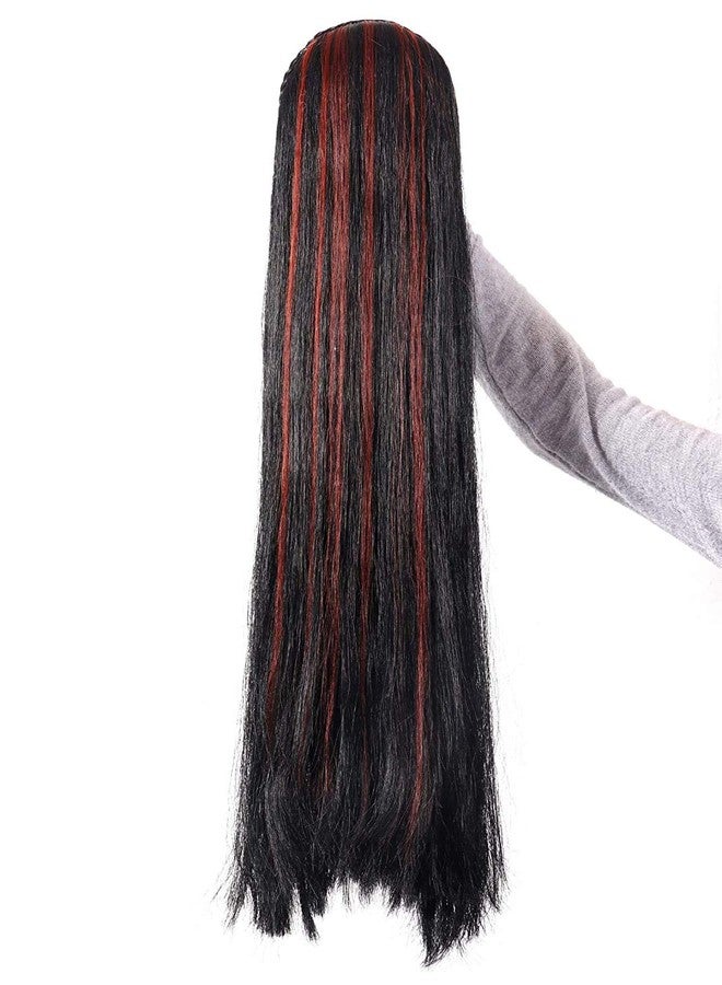 Shivarth Long Shiny Straight Hair Extension Wig for Women 30 inch (Black Red Highlight) - Image 2