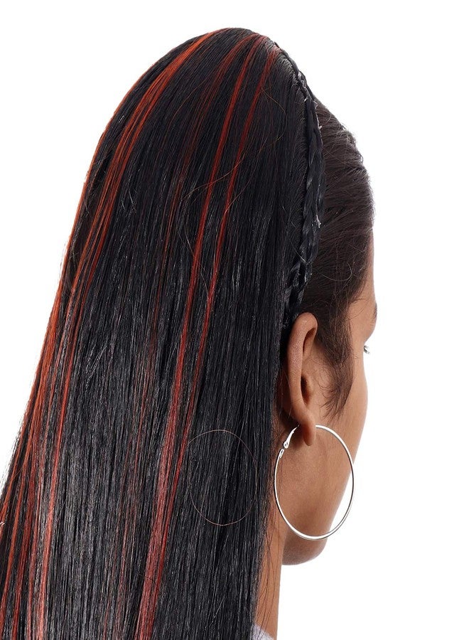 Shivarth Long Shiny Straight Hair Extension Wig for Women 30 inch (Black Red Highlight) - Image 4