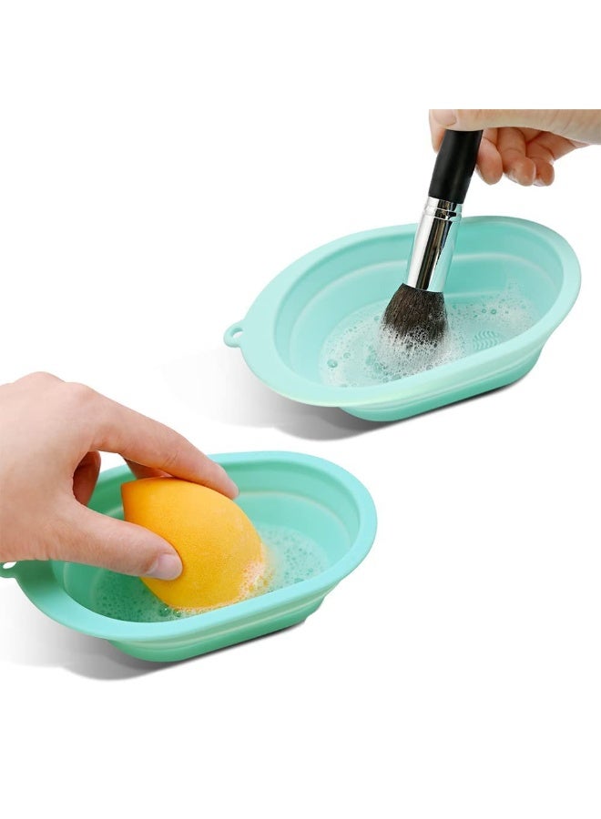 Meetzone Makeup Brush Cleaning Mat / Bowl, Soft and Durable Silicone Cosmetic Cleaner Pad, Foldable Portable Washing Tool Scrubber with 4 Textures (1ps/Multicolour) (Pack Of 1) - Image 1