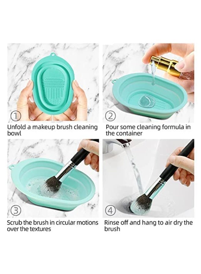 Meetzone Makeup Brush Cleaning Mat / Bowl, Soft and Durable Silicone Cosmetic Cleaner Pad, Foldable Portable Washing Tool Scrubber with 4 Textures (1ps/Multicolour) (Pack Of 1) - Image 5
