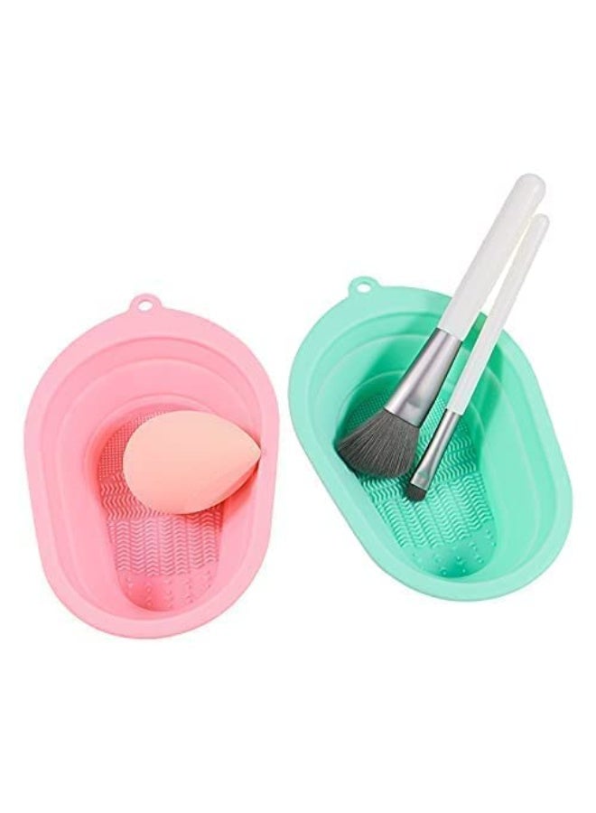 Meetzone Makeup Brush Cleaning Mat / Bowl, Soft and Durable Silicone Cosmetic Cleaner Pad, Foldable Portable Washing Tool Scrubber with 4 Textures (1ps/Multicolour) (Pack Of 1) - Image 2