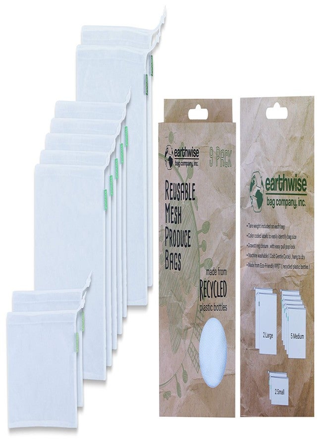 Earthwise Reusable Produce Bags Premium Mesh Set of 9 Bags Made from Recycled Plastic Bottles Ultra Durable, Eco Friendly See Through Transparent Material, Earth Friendly Gift Box (Rpet Mesh) - Image 1