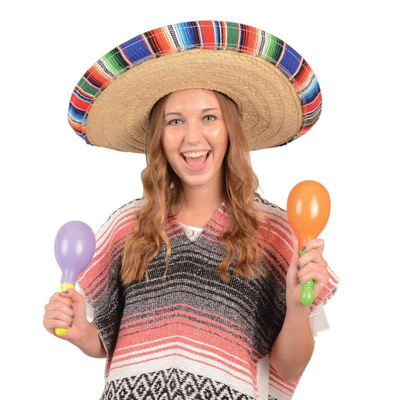 GiftExpress Mexican Sombrero Hat with Serape Trim, Adult Size, 21" Wide, Straw Hat for Cinco de Mayo, Serape Band, Costume Headwear - Image 3