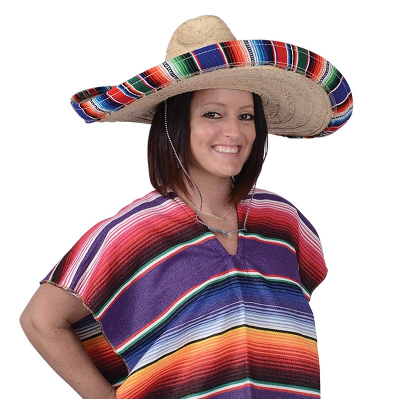 GiftExpress Mexican Sombrero Hat with Serape Trim, Adult Size, 21" Wide, Straw Hat for Cinco de Mayo, Serape Band, Costume Headwear - Image 5