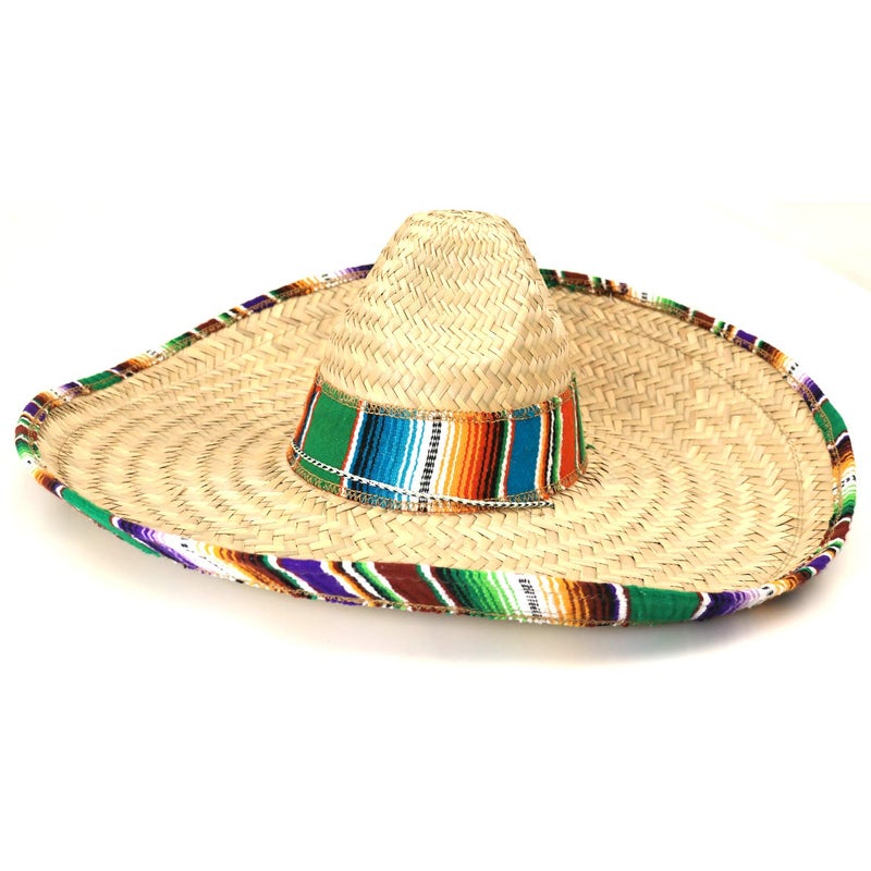 GiftExpress Mexican Sombrero Hat with Serape Trim, Adult Size, 21" Wide, Straw Hat for Cinco de Mayo, Serape Band, Costume Headwear - Image 2