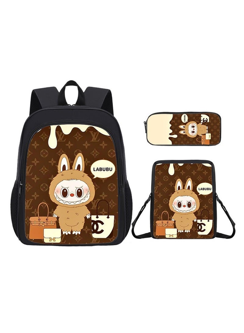 Labubu Student Cartoon Schoolbag Cute Children's Backpack Large Capacity Backpack 34*26*14CM + Lunch Bag 23*19*6CM + Pencil Case 11*24*7CM Three-piece Set - Image 1
