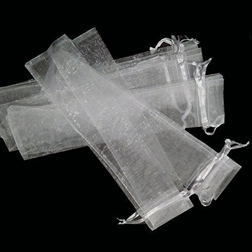 Bezall 50Pcs Organza Hand Fan Bags, 2x10 Inches White Folding Fan Drawstring Bag Hand Fan Decorative Pouch Party Wedding Favor Gift Bags - Image 2