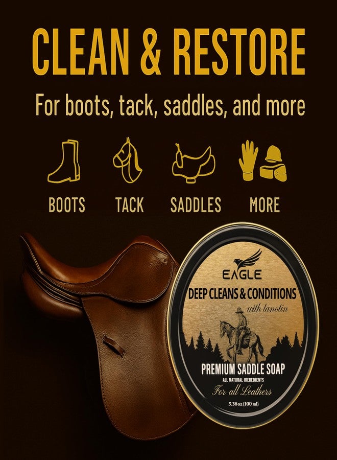 Eagle Saddle Soap for Leather - 3-Piece Saddle Soap Kit for Leather Cleaning, Boots, Tack, and Saddles - Includes Applicator and Cloth - Leather Soap and Conditioner for Leather Boots and Tack Care - Image 3