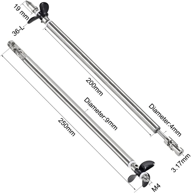 uxcell عمود قيادة uxcell 4mm مع مروحة ووصل عالمي لقارب RC - عمود بطول 250mm، غلاف بطول 200mm، مروحة بطول 36mm - Image 2
