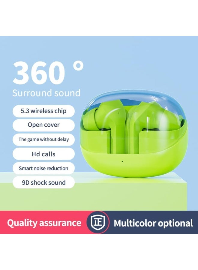 **سماعات أذن لاسلكية مع علبة شحن، بتقنية Bluetooth 5.3، مزودة بميكروفون لتقليل الضوضاء، وتحكم باللمس، باللون الأخضر** - Image 4