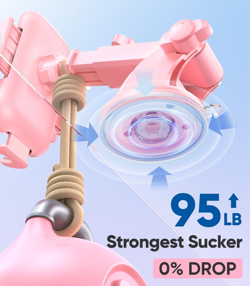 VICSEED Pink Phone Holders for Your Car, [True Military-Grade Shockproof Strongest Suction Power], 3-in-1 Dashboard Windshield Vent, Truck Boat Stand Cell Phone Mount for iPhone Android All Phones - Image 3