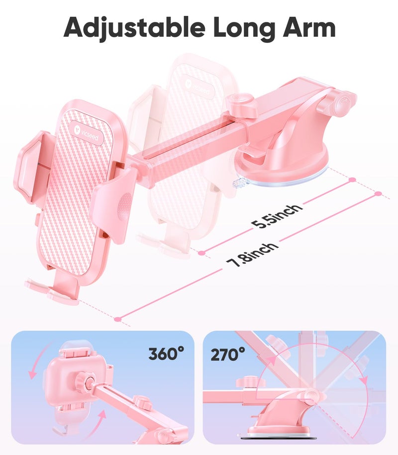VICSEED Pink Phone Holders for Your Car, [True Military-Grade Shockproof Strongest Suction Power], 3-in-1 Dashboard Windshield Vent, Truck Boat Stand Cell Phone Mount for iPhone Android All Phones - Image 5