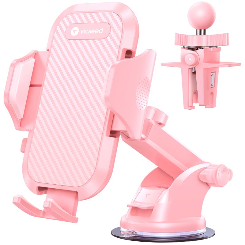 VICSEED Pink Phone Holders for Your Car, [True Military-Grade Shockproof Strongest Suction Power], 3-in-1 Dashboard Windshield Vent, Truck Boat Stand Cell Phone Mount for iPhone Android All Phones - Image 1