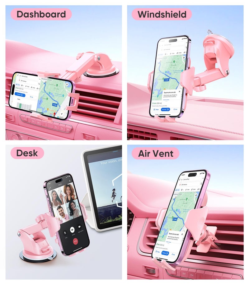 VICSEED Pink Phone Holders for Your Car, [True Military-Grade Shockproof Strongest Suction Power], 3-in-1 Dashboard Windshield Vent, Truck Boat Stand Cell Phone Mount for iPhone Android All Phones - Image 2