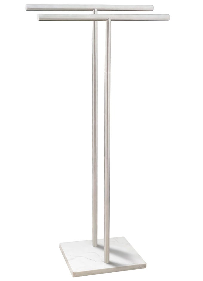 403 INCH STANDING TOWEL RACK BATH SHEET HOLDER WITH MARBLE DESIGN BASE FOR BATHROOM FLOOR 2 TIER TOWEL HOLDER STAND 304 STAINLESS STEEL BRUSHED NICKELSAME HEIGHT