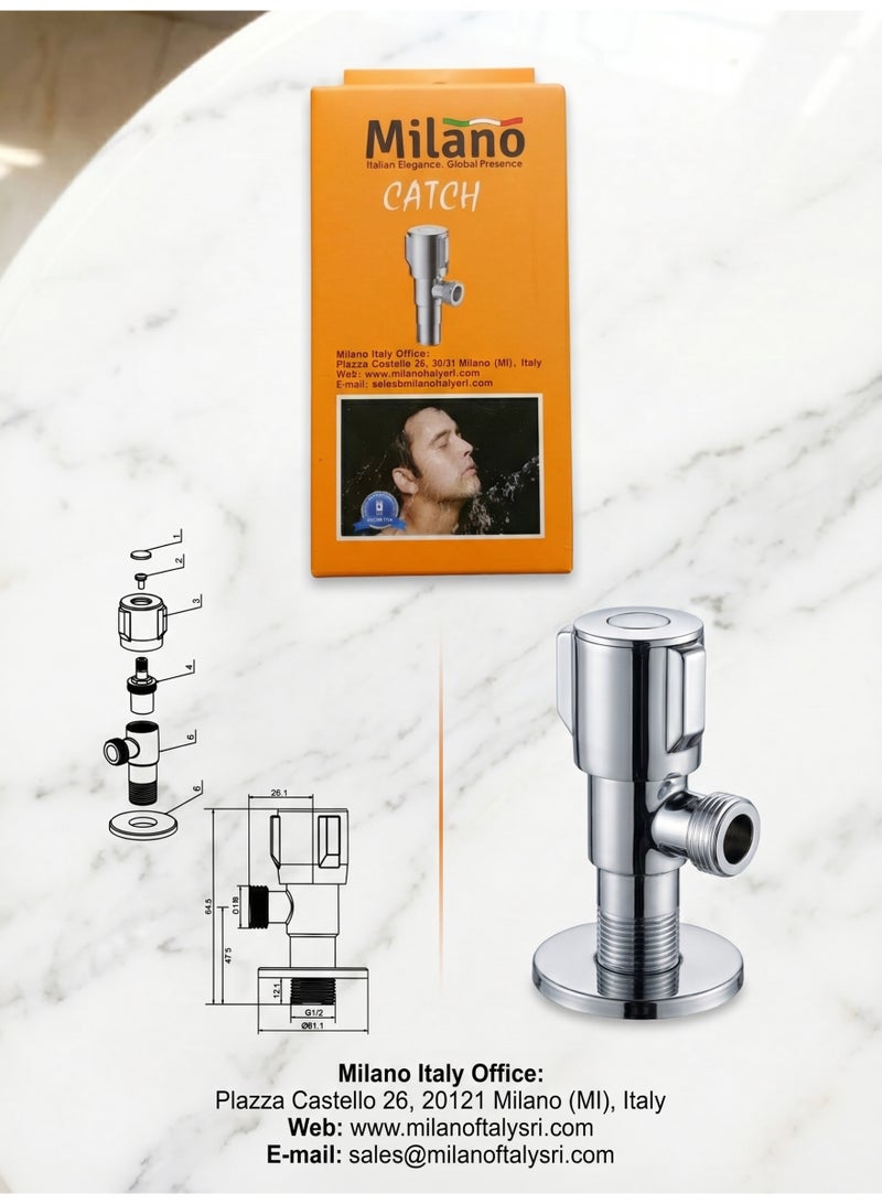 Milano Catch Angle Valve, Brass Body, Chrome Finish - Image 1