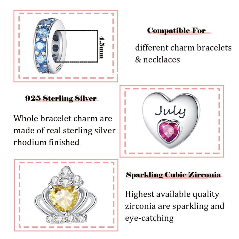 MAVTZRE Birthstone Charms for Charms Braceletï¼š925 Sterling Silver Heart Dangle Charms for Pandora Bracelets and Necklaces, Birthday Mother's Day Christmas Jewelry Gifts For Women (March) - Image 5