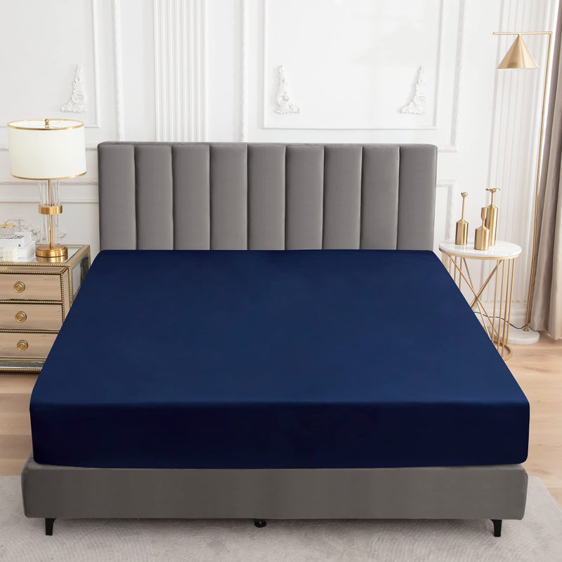 Sufdari Mattress Protector Waterproof Mattress Cover Queen 18"" Deep Pocket Mattress Protector Fitted Sheet Style with Elastic Rubber Band Washable and Easy Care-Navy Blue Queen - Image 4