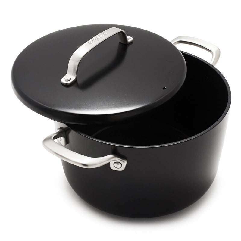 Greenpan GreenPan GP5 Hard Anodized Advanced Healthy Ceramic Nonstick 8QT Stock Pot with Insulated Lid PFASFree Induction Dishwasher Safe Oven  Broiler Safe Black 