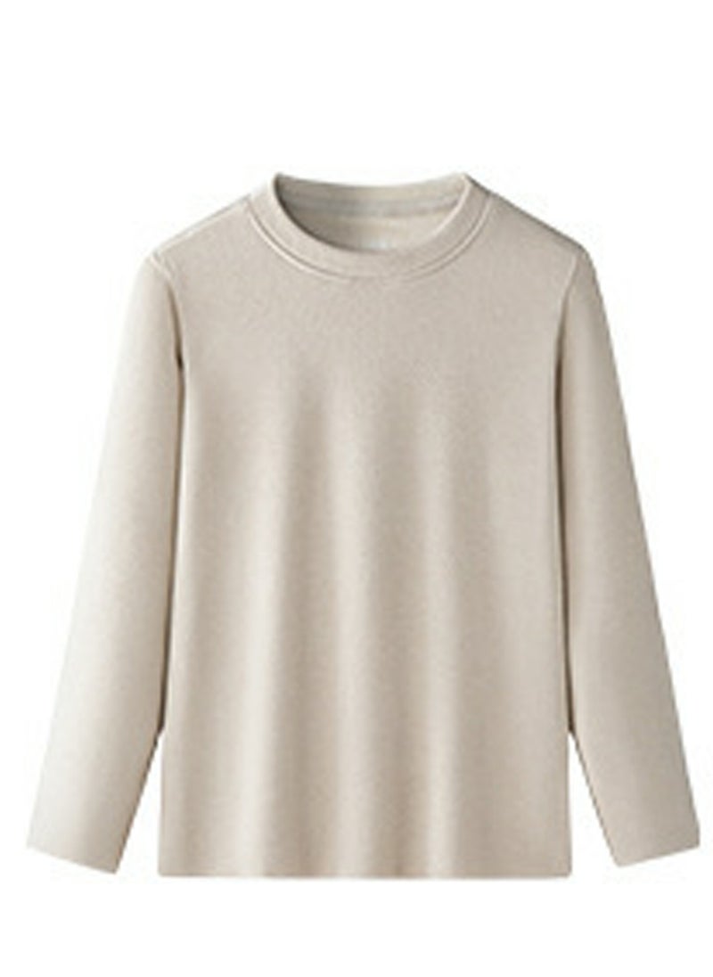 Loquat - Children's Solid Color Crew-Neck Thick Thermal Underwear Shirt Cold Weather Base Layer,Long Sleeve T-Shirt Loungewear Light Apricot - Image 1