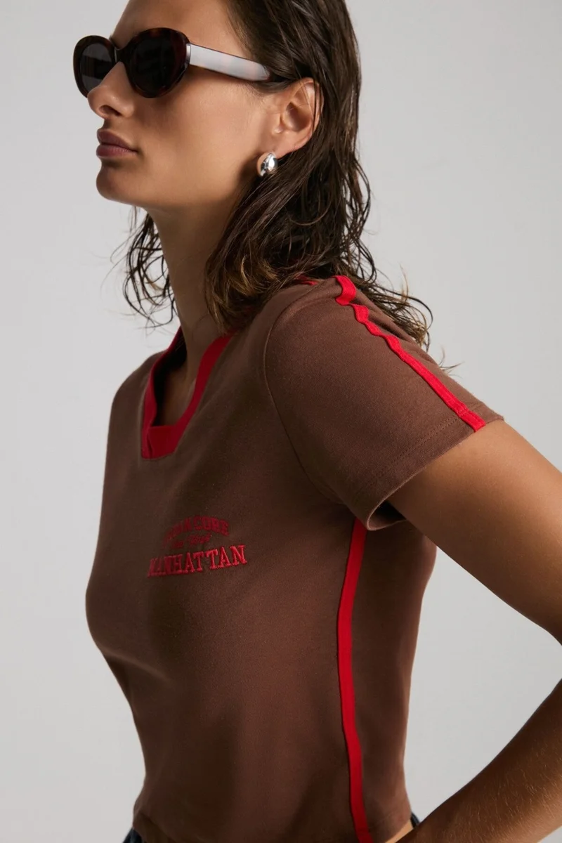 GRIMELANGE Arianwen 100% Polyester Women's Brown T-Shirt