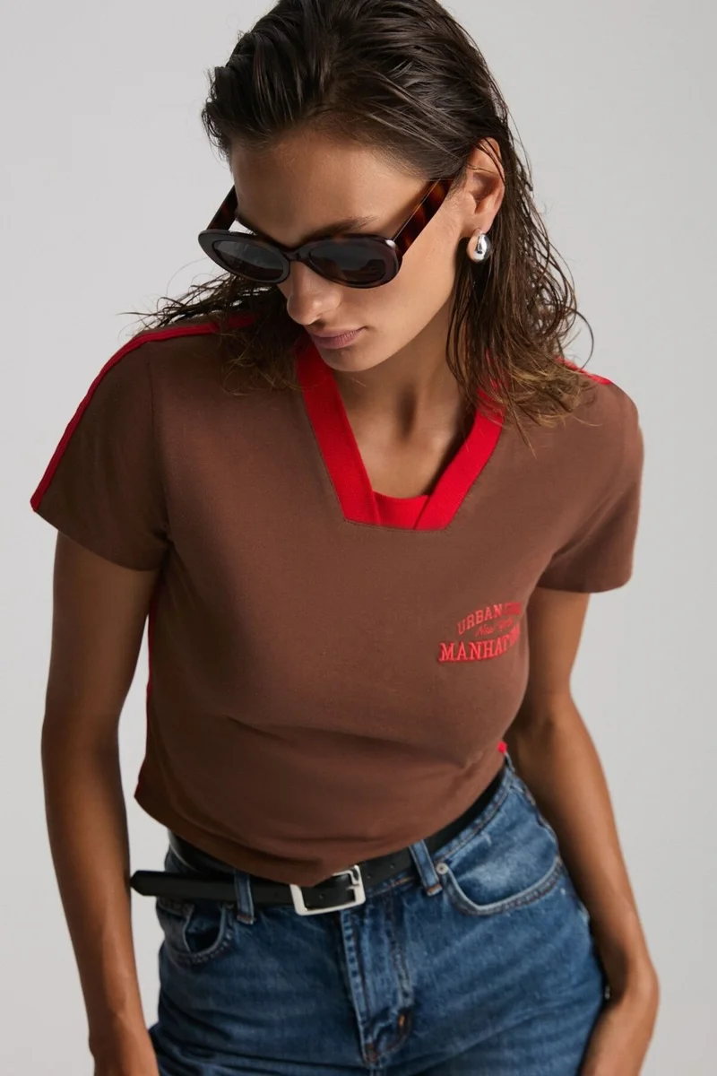 GRIMELANGE Arianwen 100% Polyester Women's Brown T-Shirt