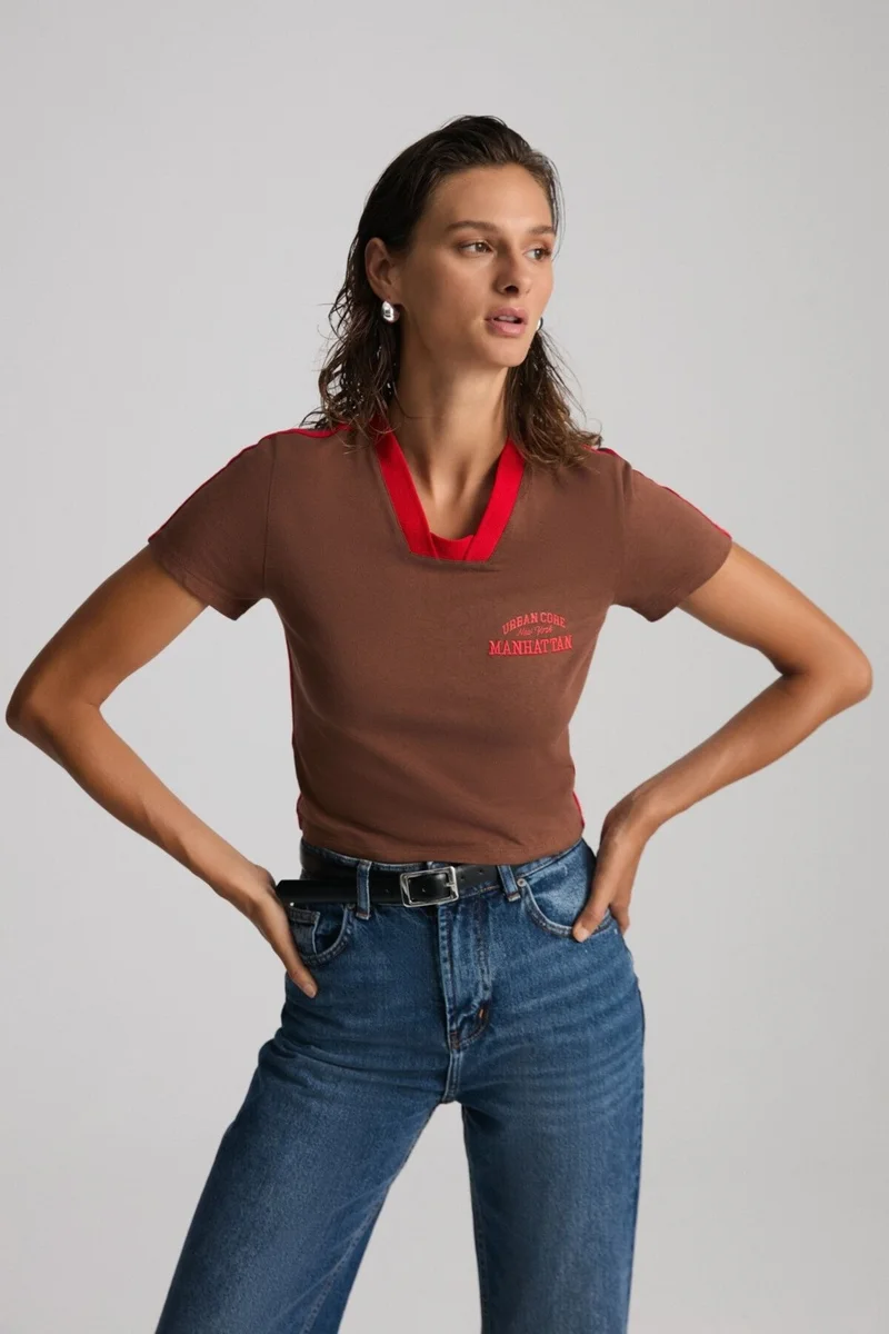 GRIMELANGE Arianwen 100% Polyester Women's Brown T-Shirt